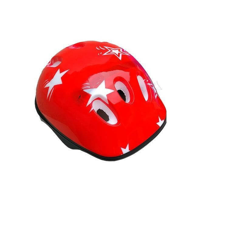 Red child fall protection helmet with white stars for skating and biking, fits head circumference 48-60CM, ages 1-3, neutral design